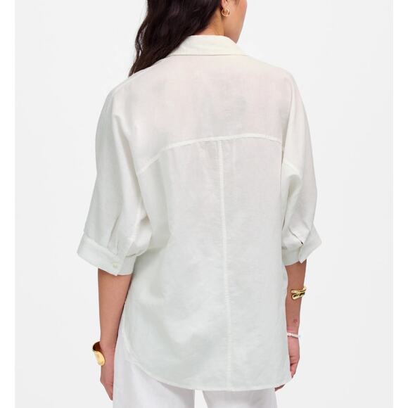 Madewell Oversized Pleated-Sleeve Button-Up Shirt Womens XS White Linen Cotton - Picture 2 of 7